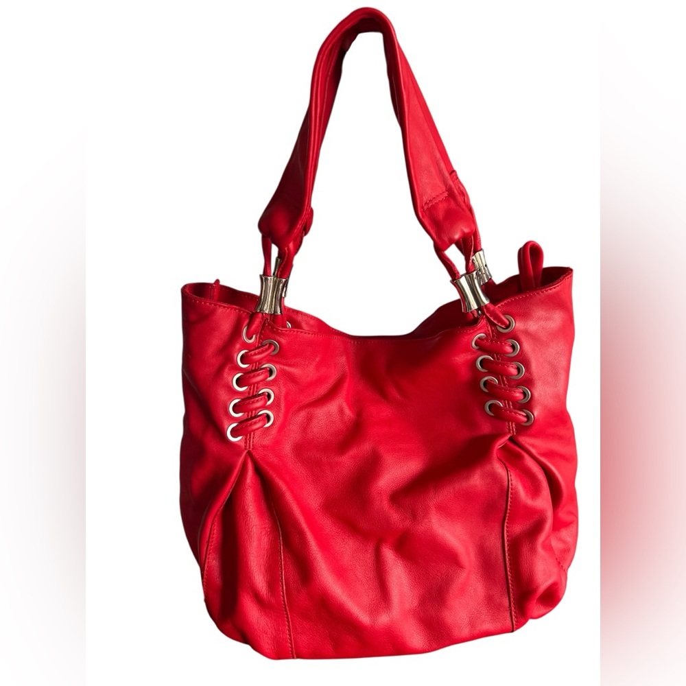 Vintage Y2K Capoverso Red Genuine Leather Hobo Grommet Lace Purse Made in Italy